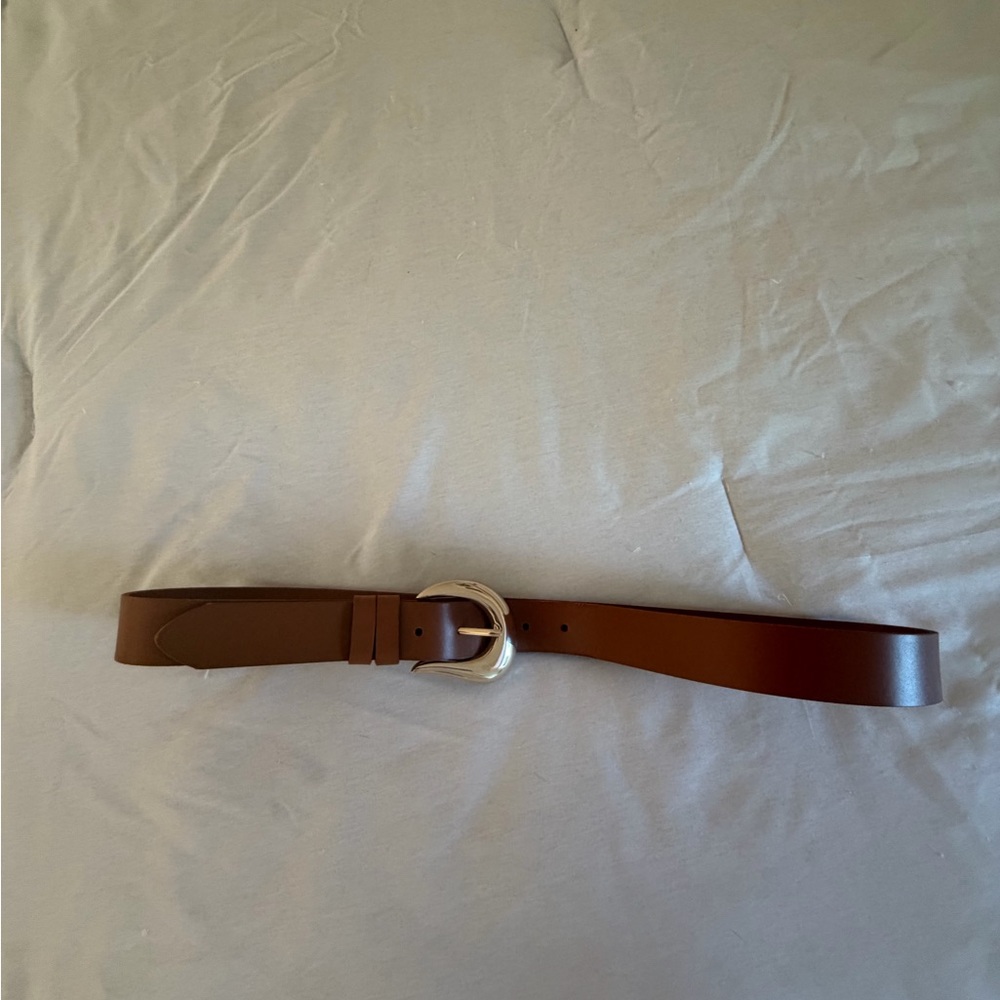 LOFT Tan Leather Belt with Silver-Tone Buckle